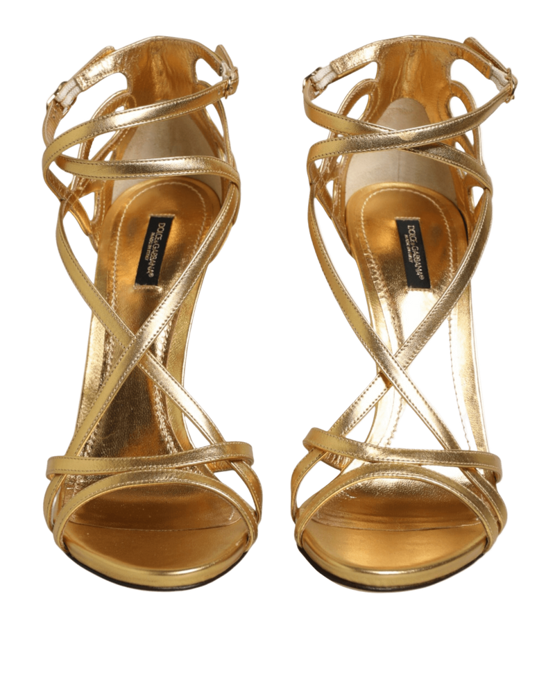 Dolce & Gabbana Gold Leather Keira Heels Sandals Shoes Glam Steals