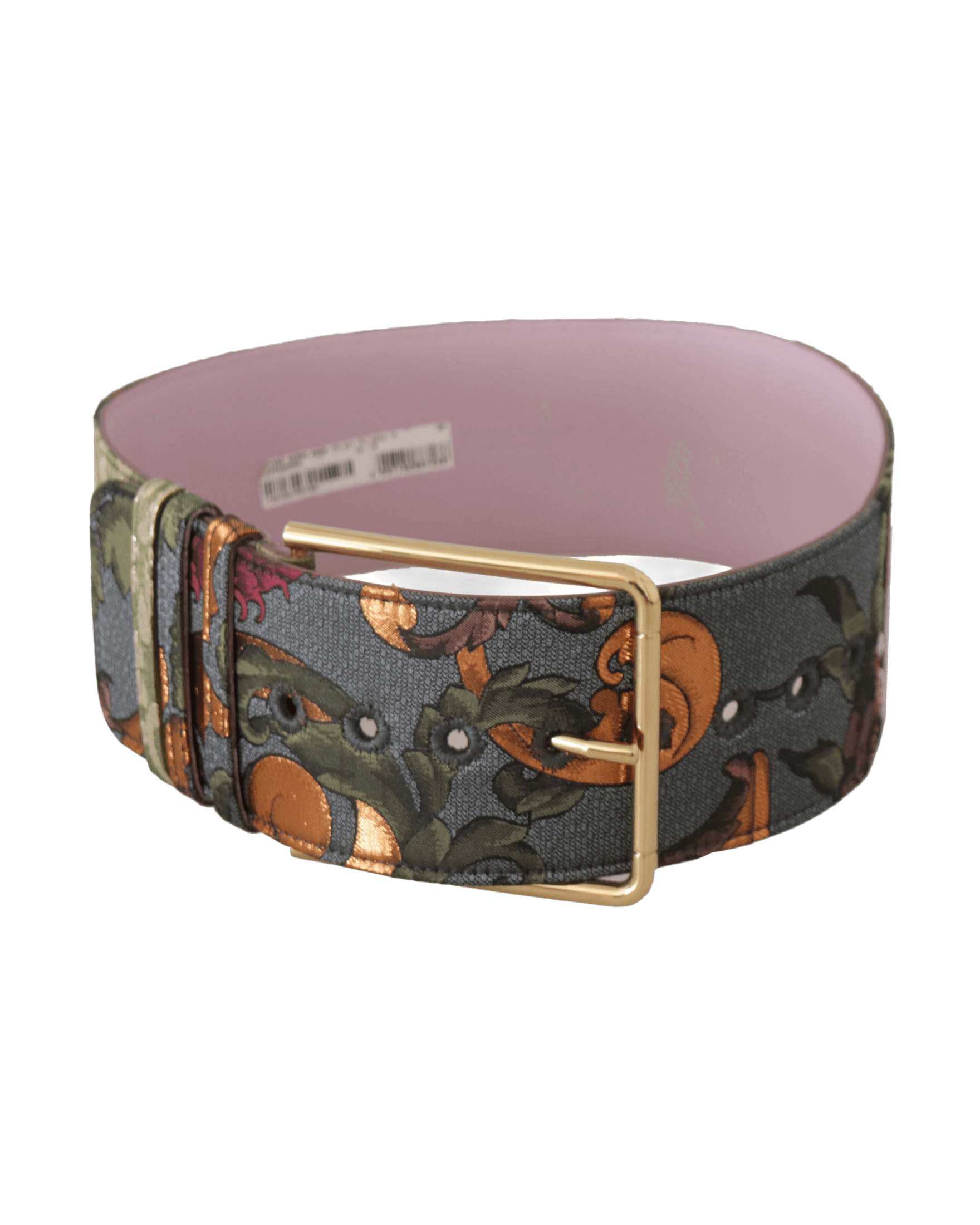 Dolce & Gabbana Gold Leather Embroidered Metal Buckle Belt Belts