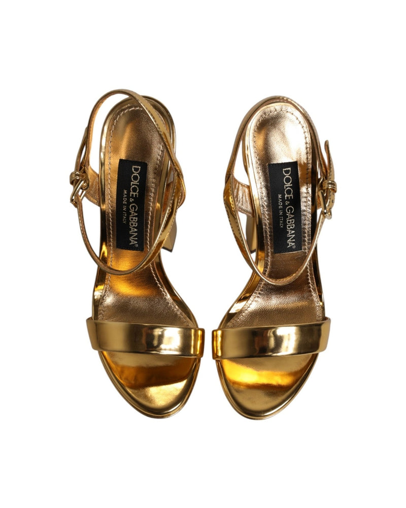 Dolce & Gabbana Gold Leather Platform Keira Sandals Shoes Heels