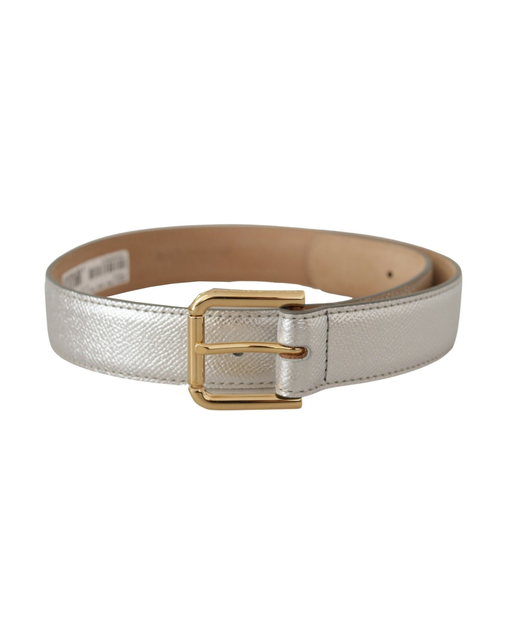 Dolce & Gabbana Gold Leather Silver Tone Logo Metal Waist Buckle Belt Belts