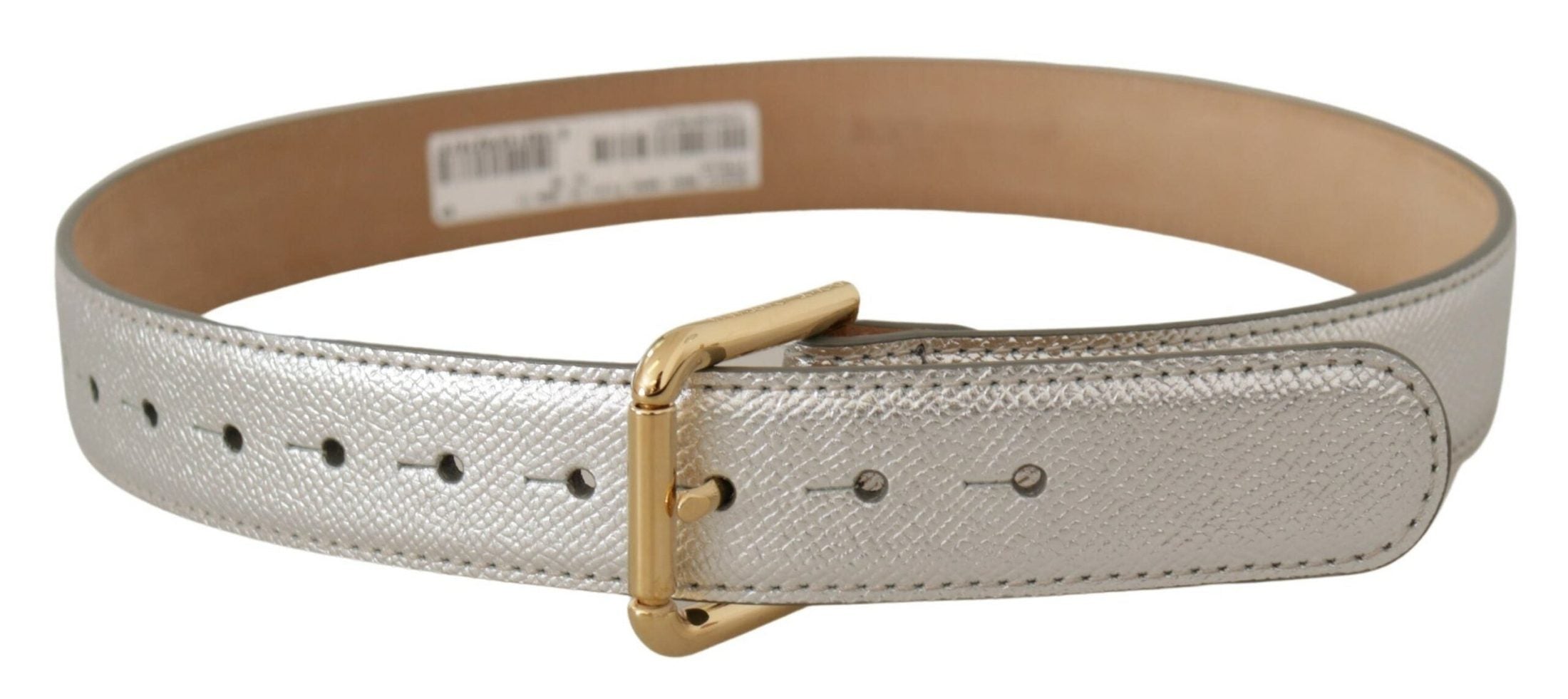 Dolce & Gabbana Gold Leather Silver Tone Logo Metal Waist Buckle Belt Belts