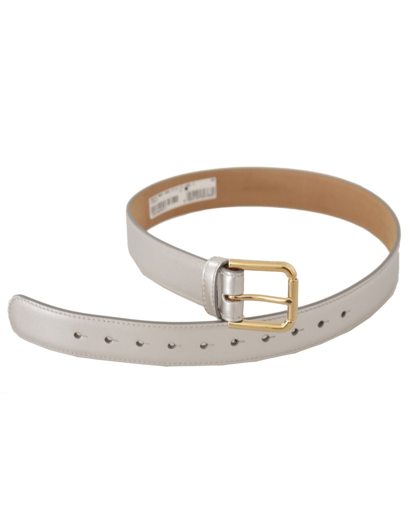 Dolce & Gabbana Gold Leather Silver Tone Logo Metal Buckle Belt Belts