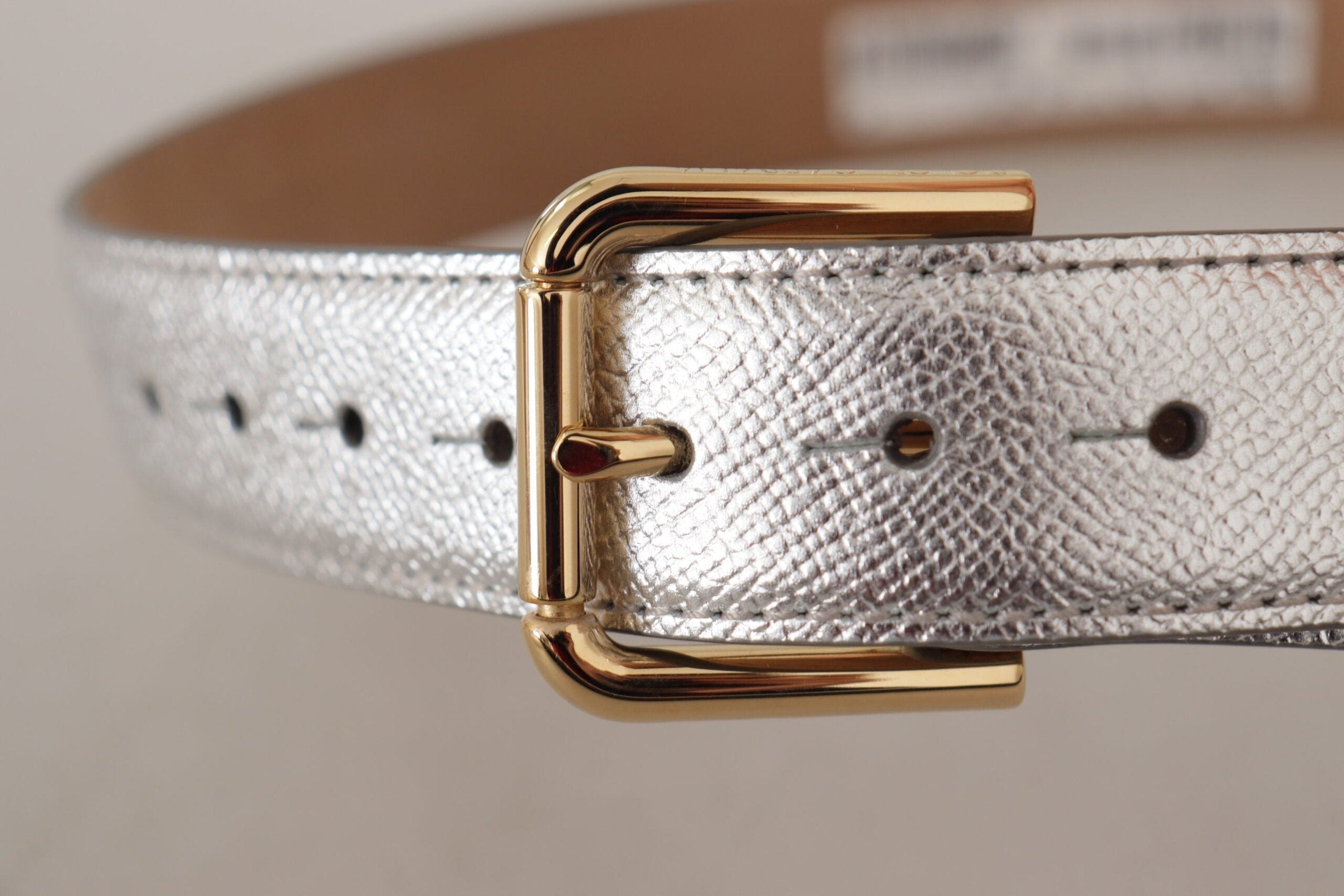 Dolce & Gabbana Gold Leather Silver Tone Logo Metal Waist Buckle Belt Belts
