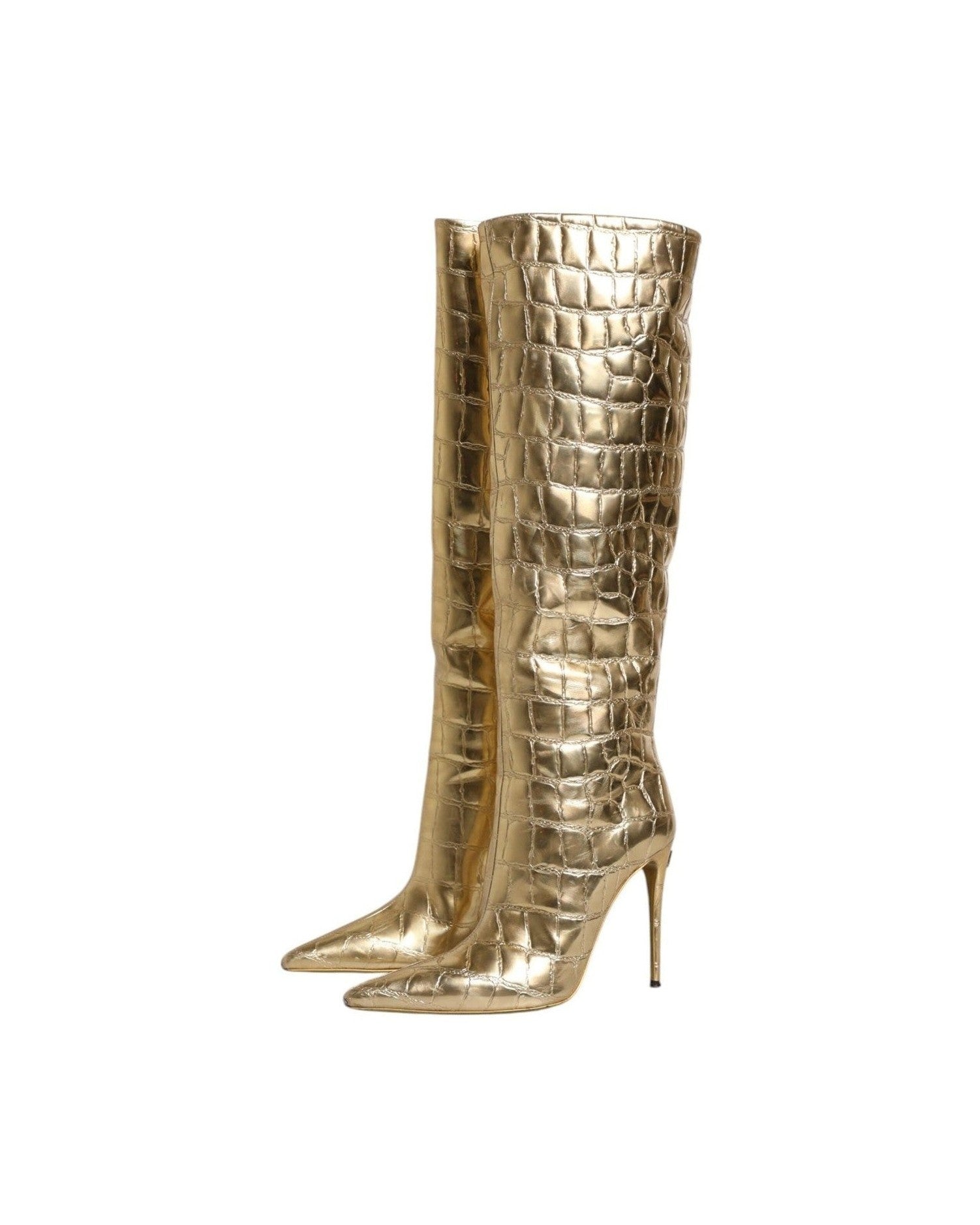 Dolce & Gabbana Gold Leather Stiletto Heels High Boots Shoes Boots
