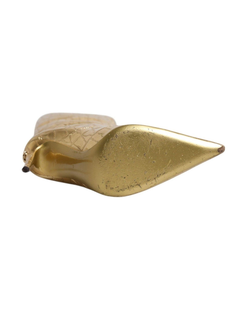 Dolce & Gabbana Gold Leather Stiletto Heels High Boots Shoes Boots