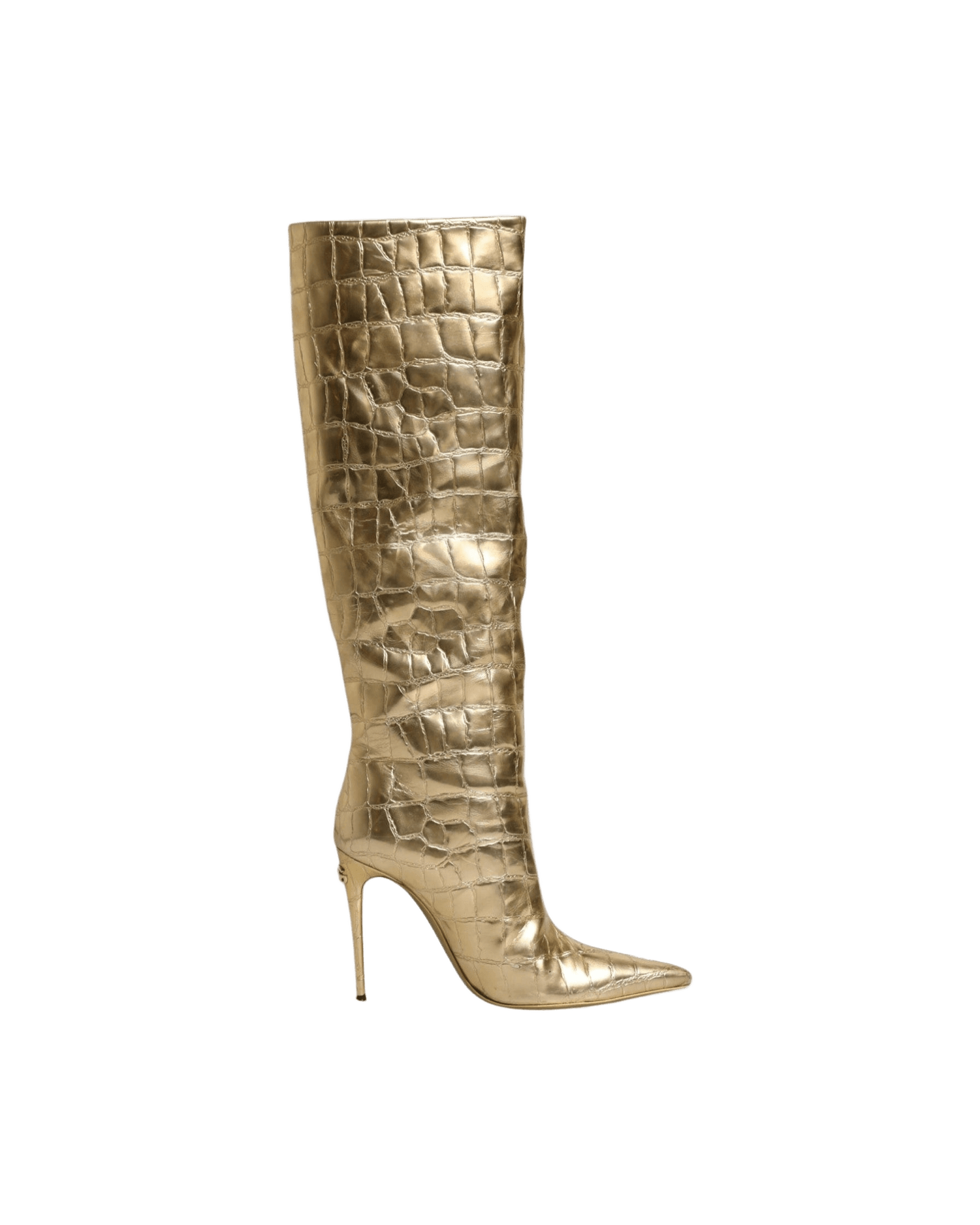 Dolce & Gabbana Gold Leather Stiletto Heels High Boots Shoes Glam Steals