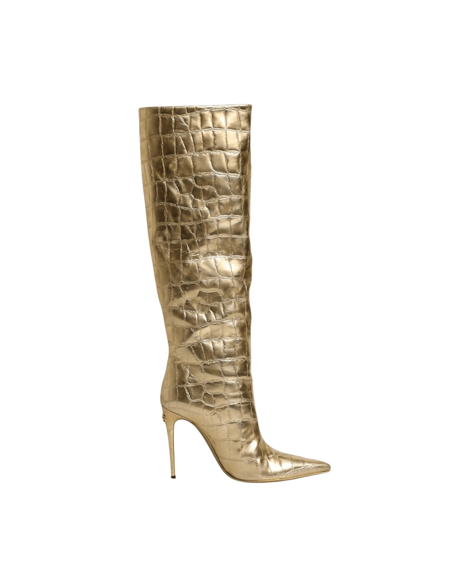 Dolce & Gabbana Gold Leather Stiletto Heels High Boots Shoes Glam Steals