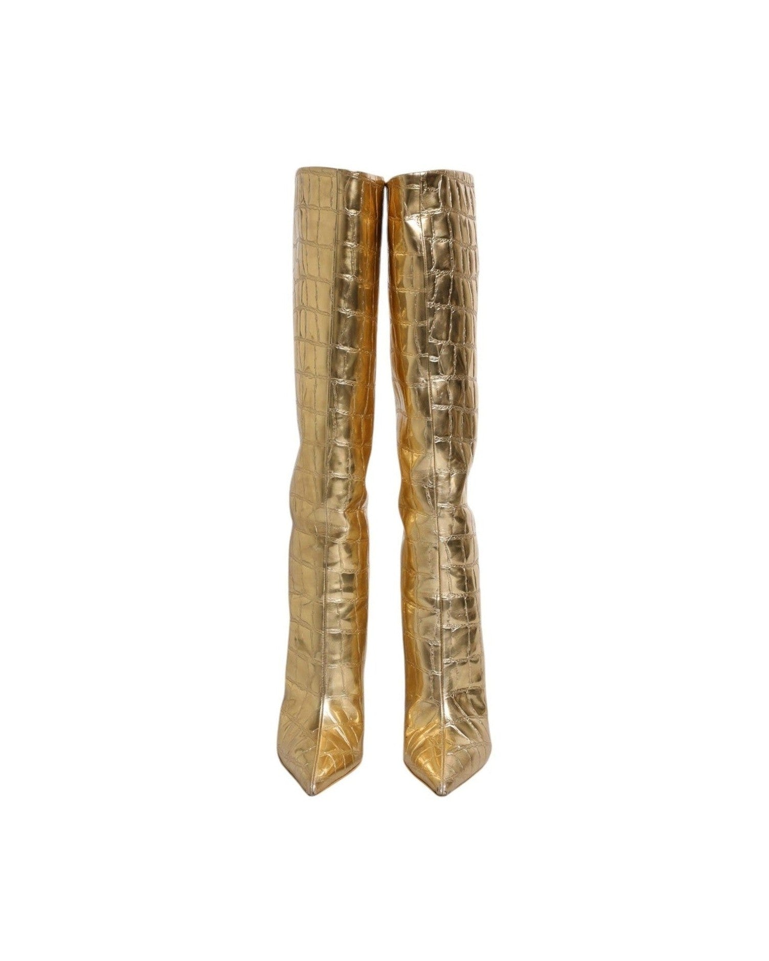 Dolce & Gabbana Gold Leather Stiletto Heels High Boots Shoes Glam Steals