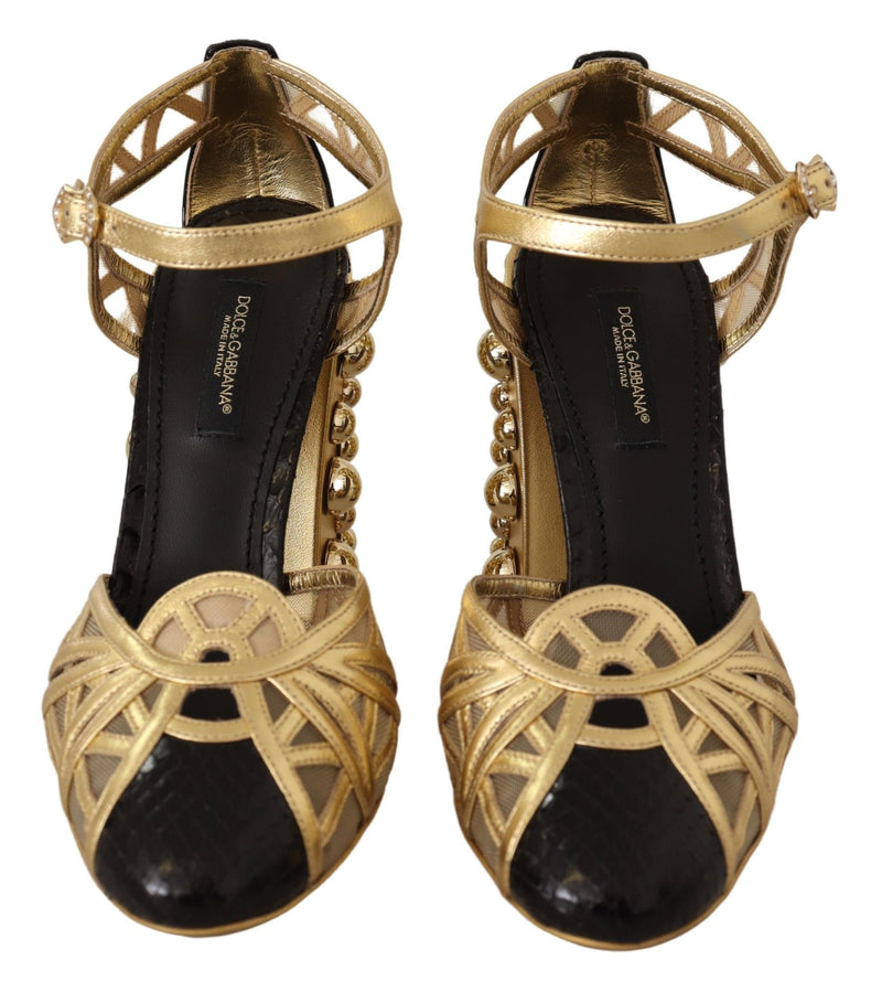 Dolce & Gabbana Gold Leather Studded Ankle Straps Shoes Glam Steals