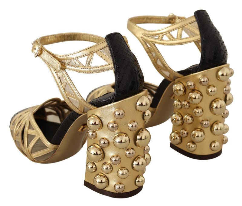 Dolce & Gabbana Gold Leather Studded Ankle Straps Shoes Glam Steals