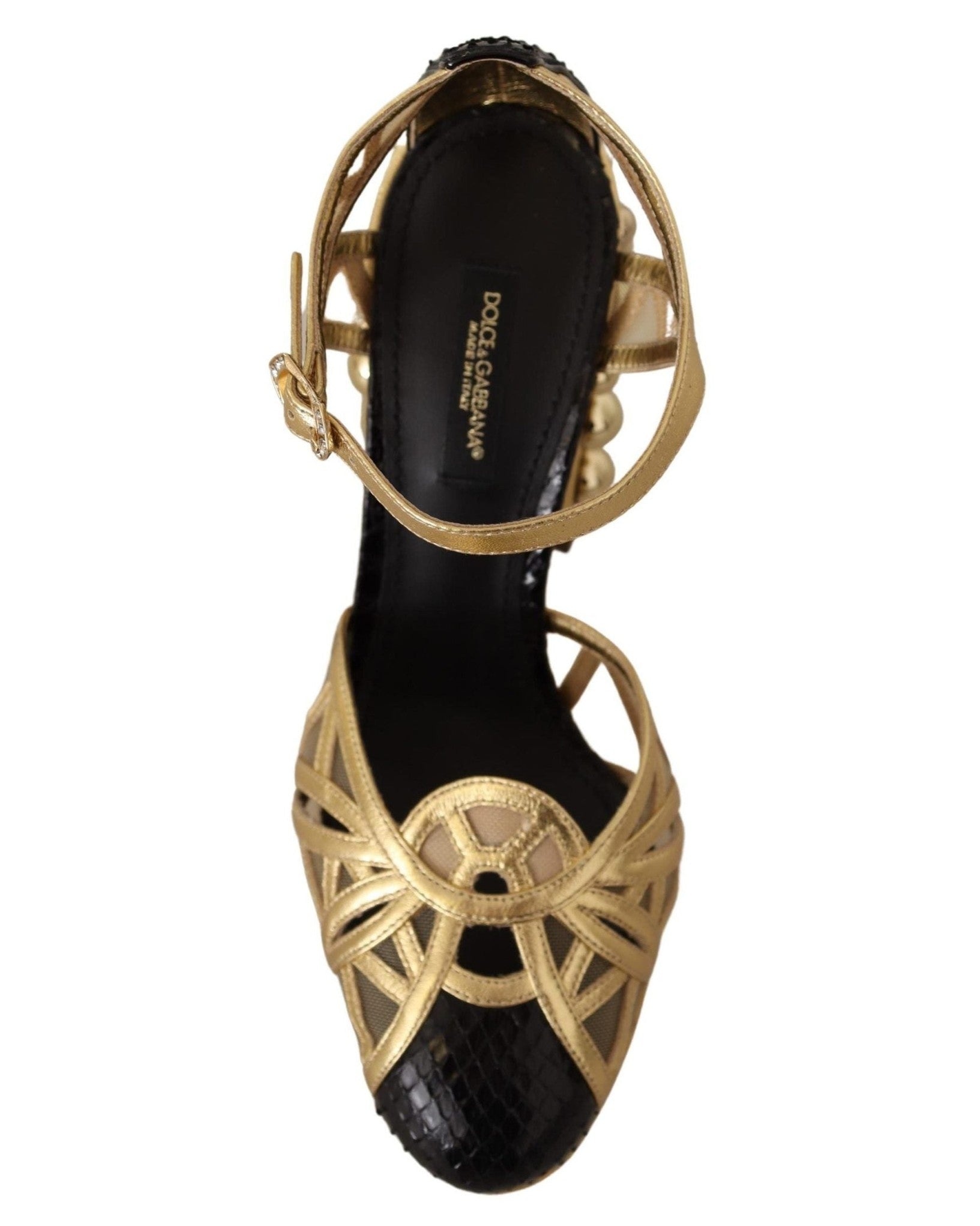 Dolce & Gabbana Gold Leather Studded Ankle Straps Shoes Heels