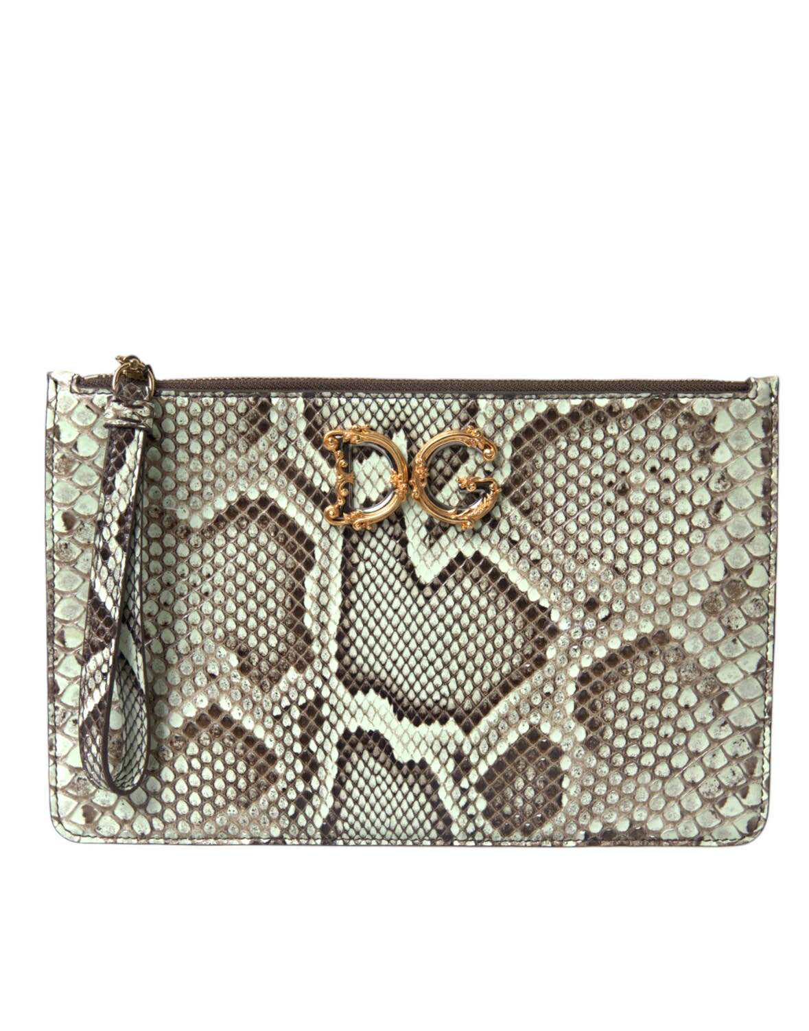 Dolce & Gabbana Gold Leather Verde Acqua Exotic Dg Logo Clutch Borse Bag Glam Steals