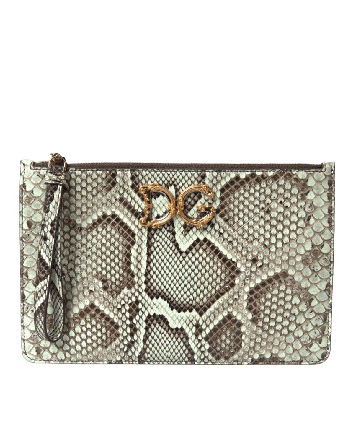 Dolce & Gabbana Gold Leather Verde Acqua Exotic Dg Logo Clutch Borse Bag