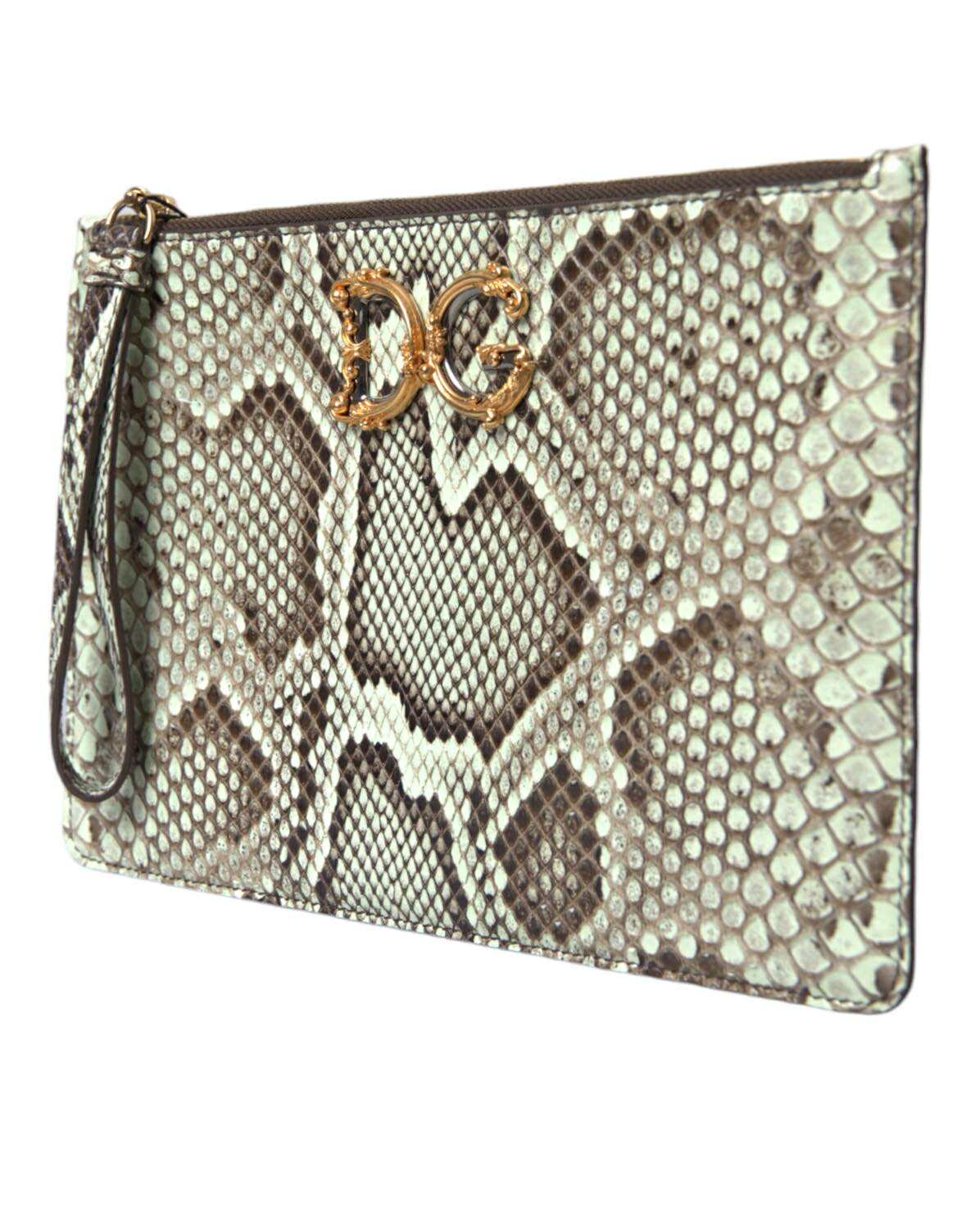 Dolce & Gabbana Gold Leather Verde Acqua Exotic Dg Logo Clutch Borse Bag Glam Steals