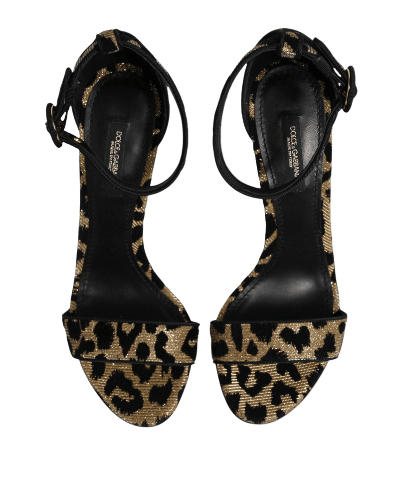 Dolce & Gabbana Gold Leopard Ankle Strap Heels Sandals Shoes Glam Steals