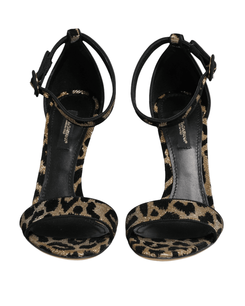 Dolce & Gabbana Gold Leopard Ankle Strap Heels Sandals Shoes Glam Steals