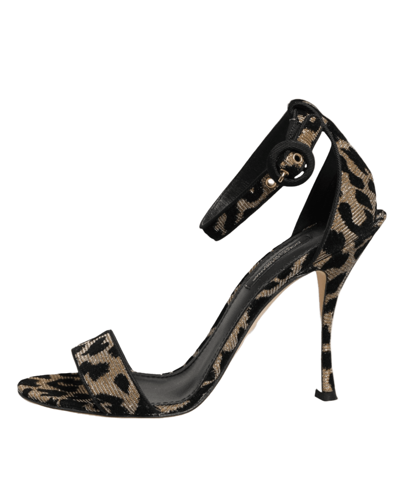 Dolce & Gabbana Gold Leopard Ankle Strap Heels Sandals Shoes Glam Steals