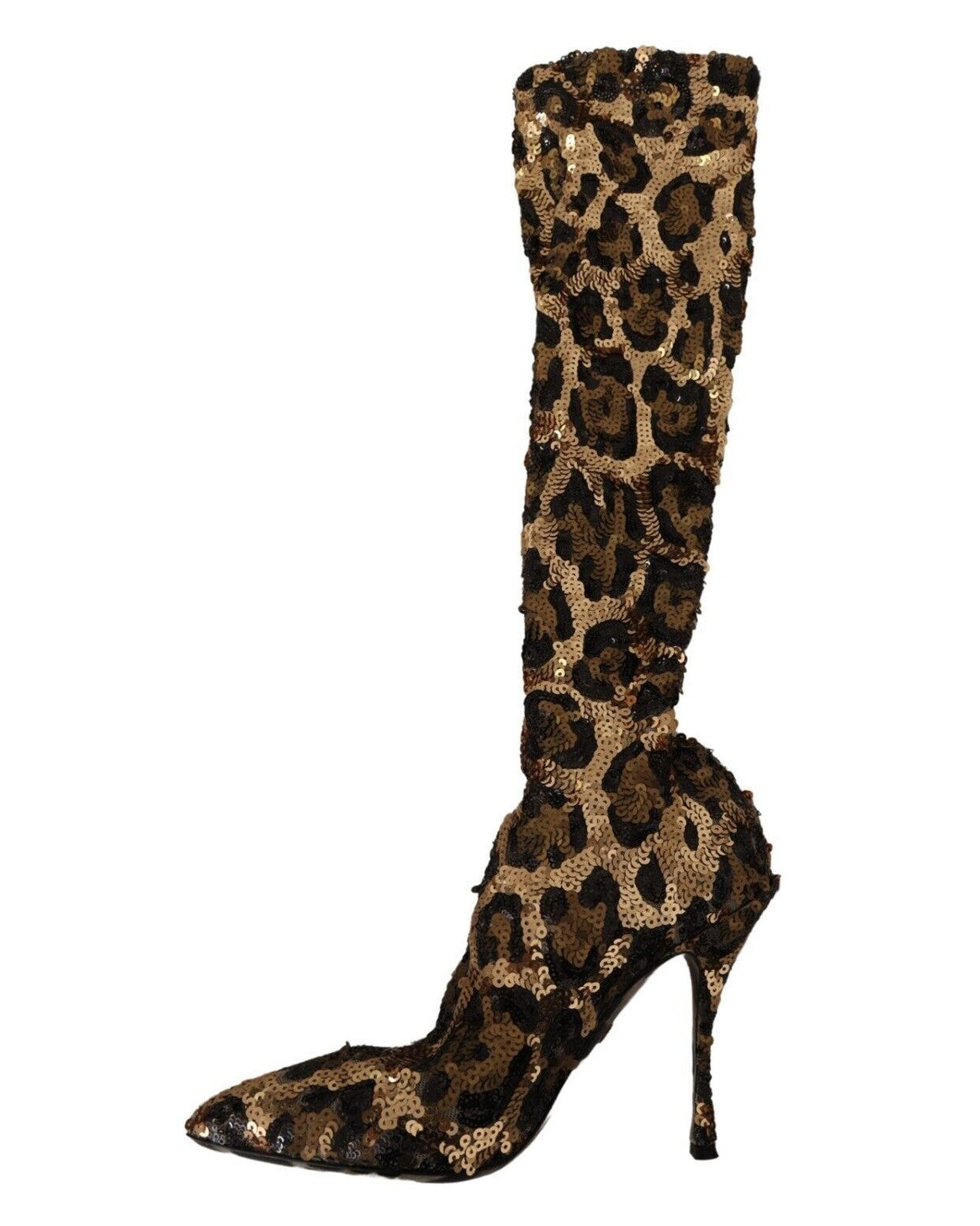 Dolce & Gabbana Gold Leopard Sequins Boots Boots