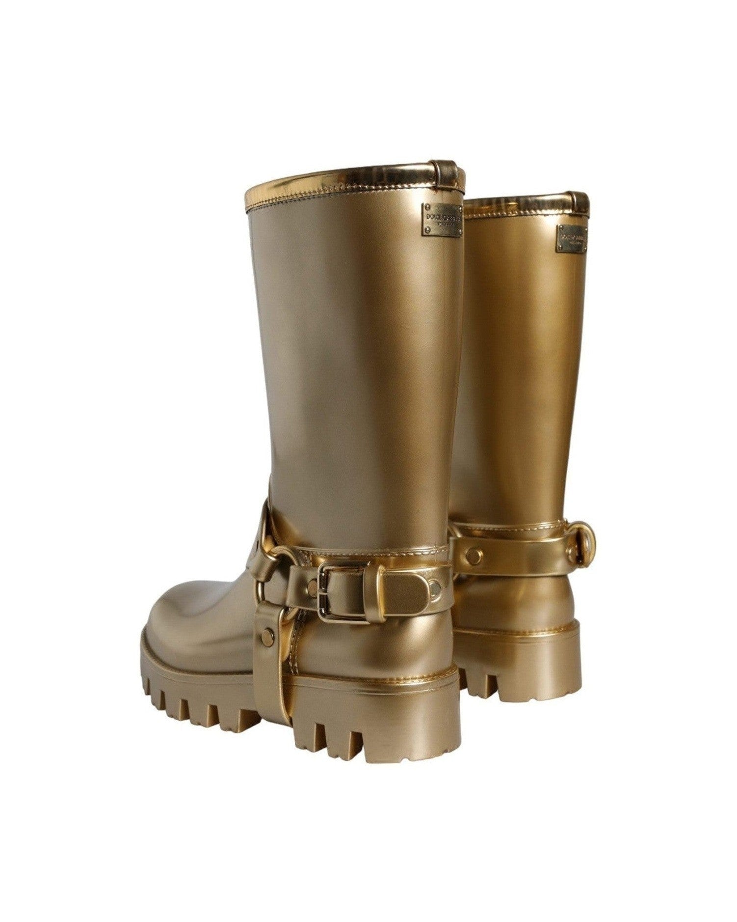 Dolce & Gabbana Metallic Gold Rubber Pvc Rain Boots Shoes Glam Steals
