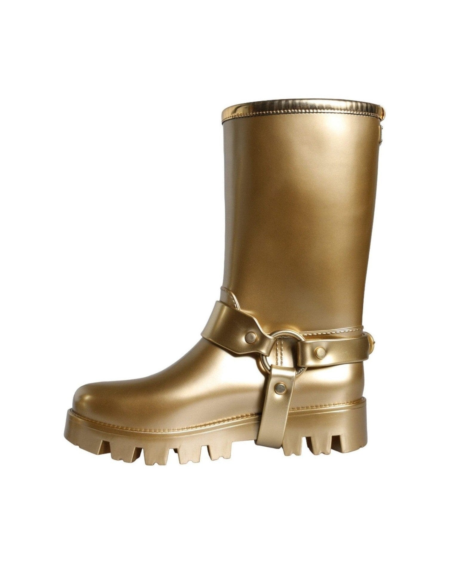 Dolce & Gabbana Metallic Gold Rubber Pvc Rain Boots Shoes Glam Steals