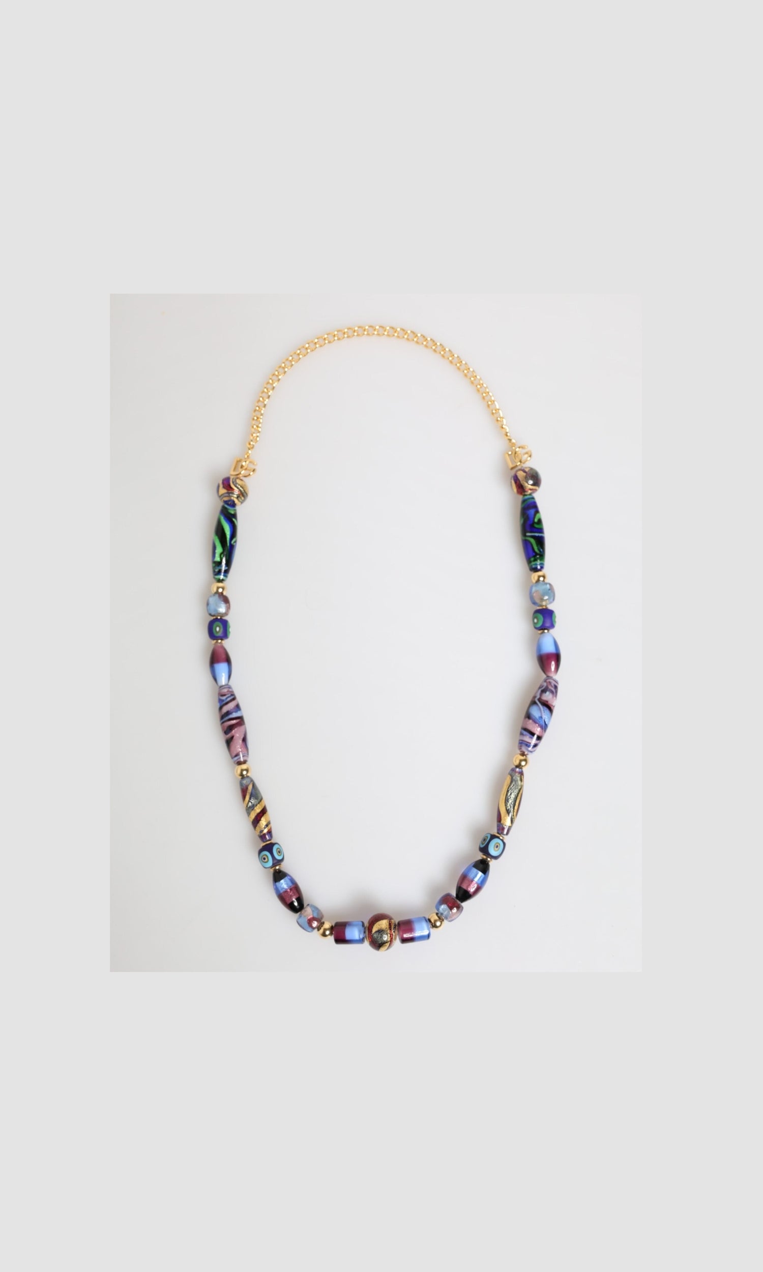 Dolce & Gabbana Gold Multicolor Murano Glass Beads Brass Chain Jewelry Necklace Glam Steals
