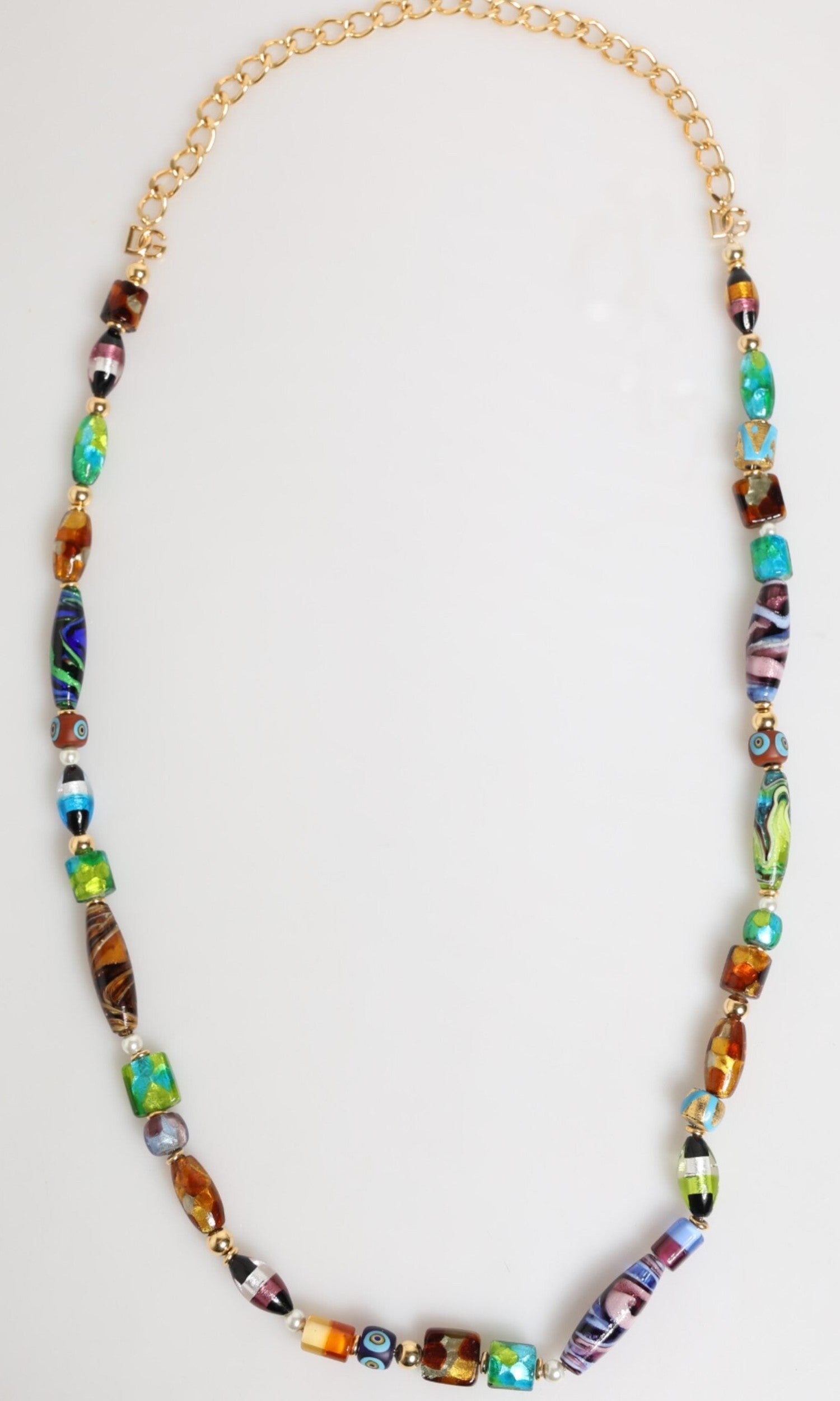 Dolce & Gabbana Gold Multicolor Murano Glass Beads Chain Jewelry Necklace Glam Steals
