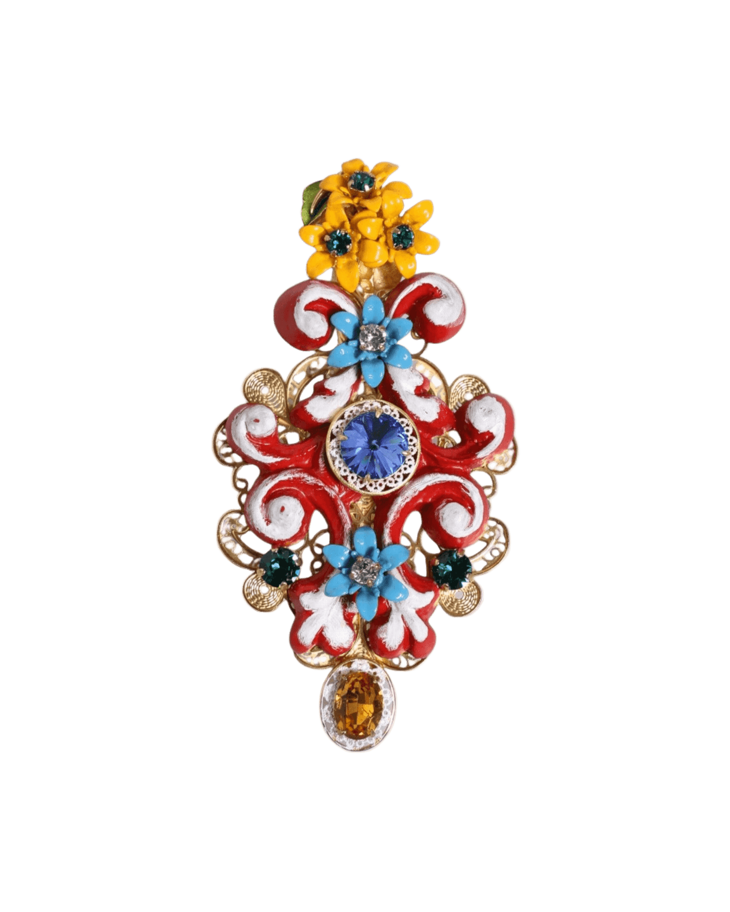 Dolce & Gabbana Gold Multicolor Spring Carretto Brass Crystal Hair Clip Glam Steals