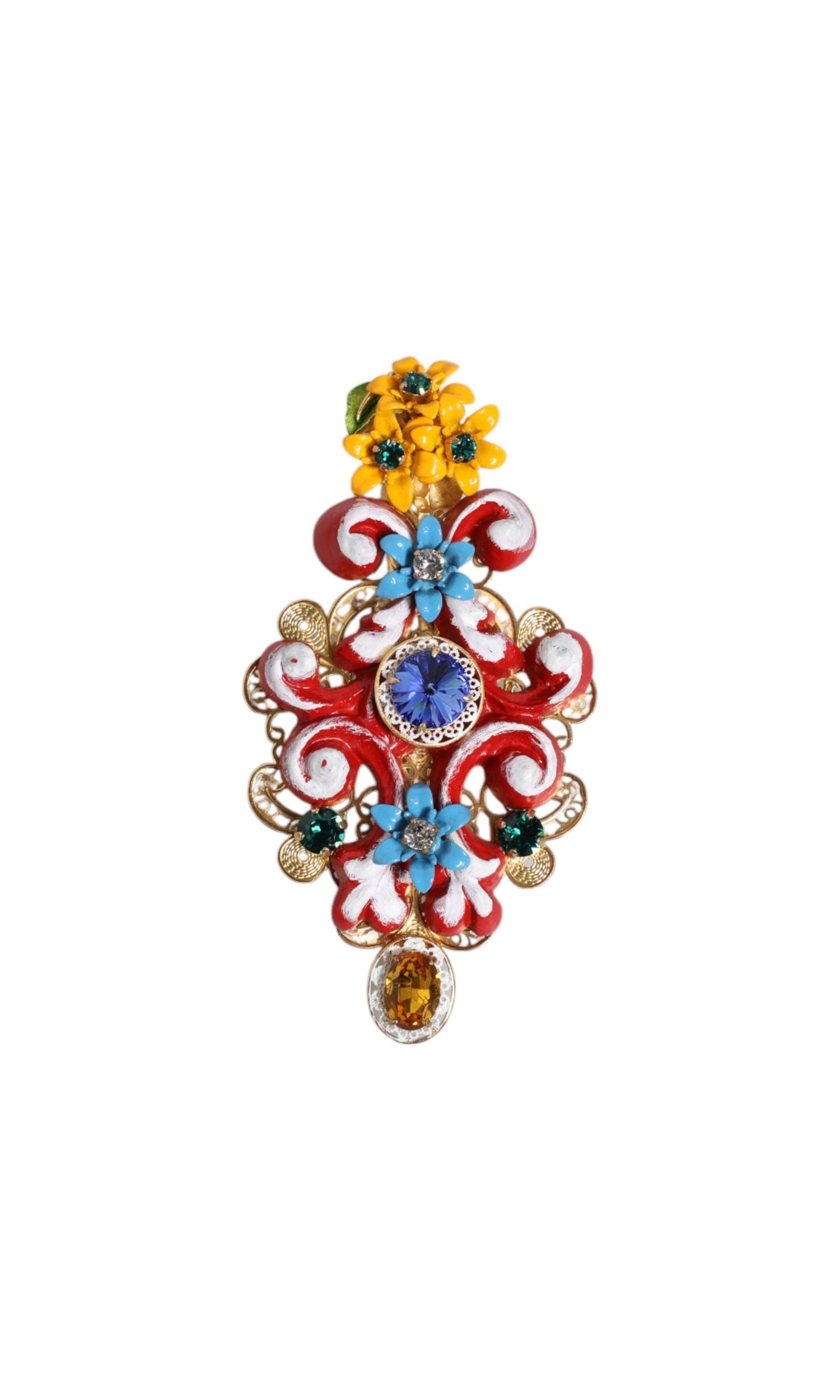 Dolce & Gabbana Gold Multicolor Spring Carretto Brass Crystal Hair Clip Glam Steals