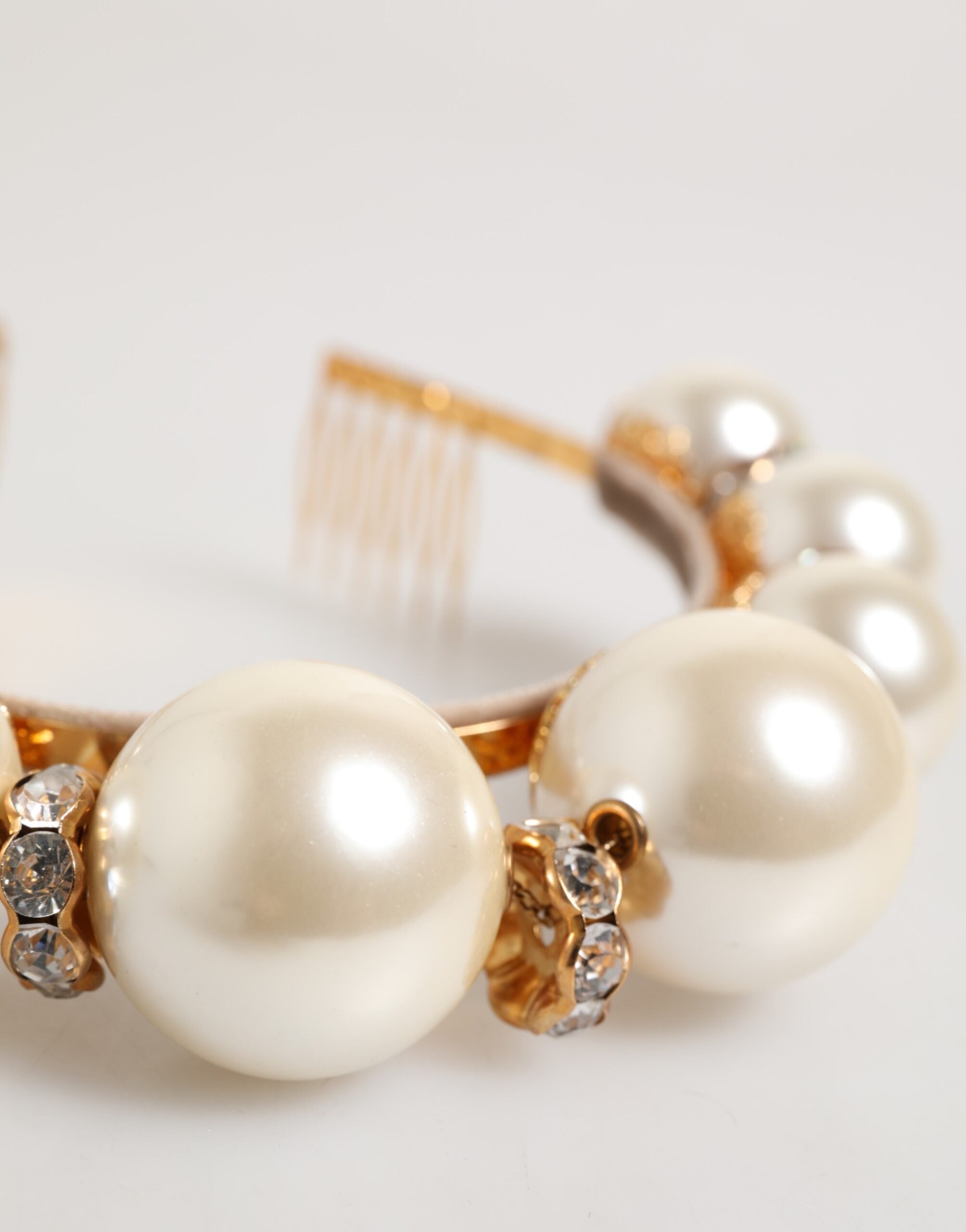 Dolce & Gabbana Gold Pearl Crystal Embellished Tiara Hair Accessory Headband Glam Steals