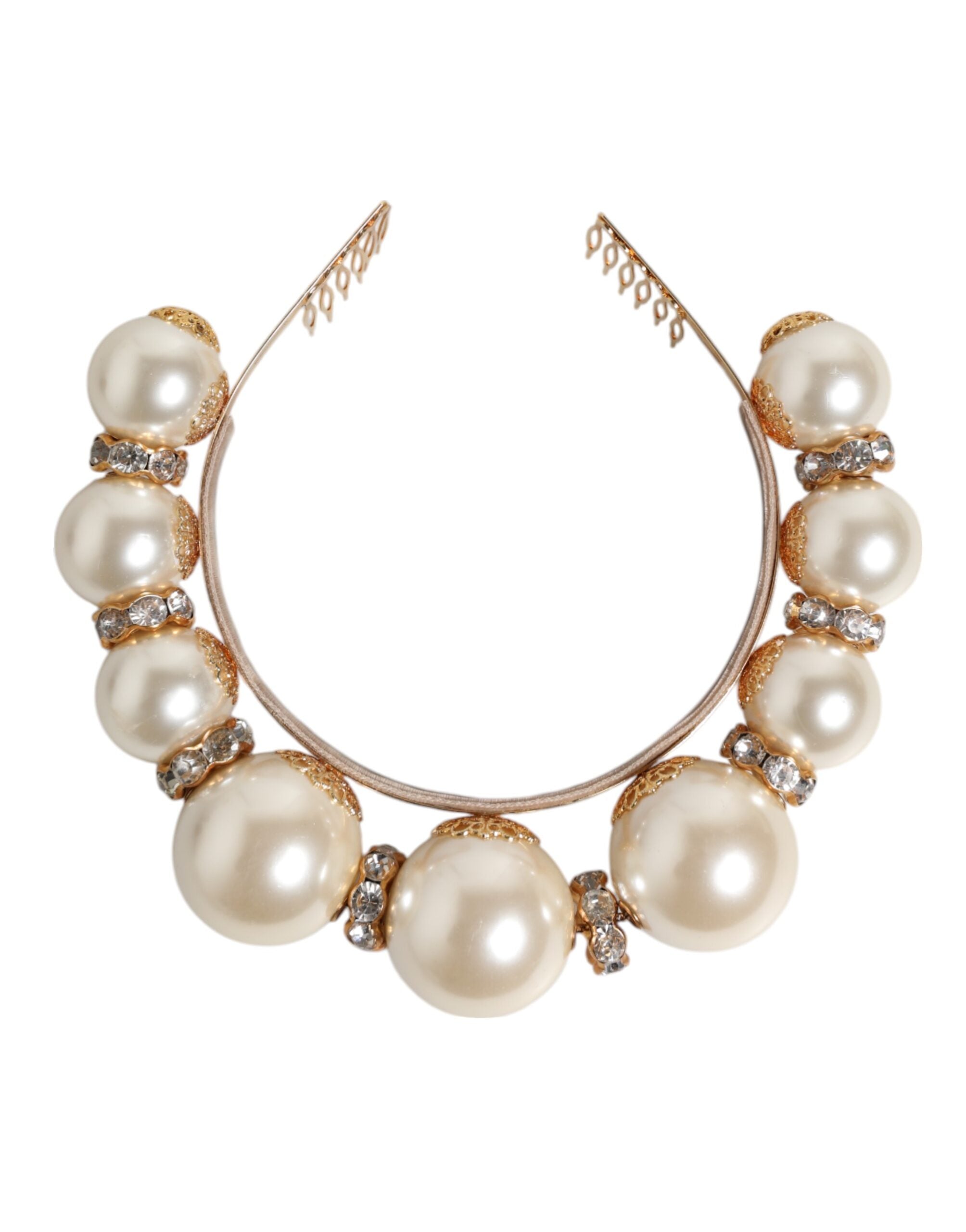 Dolce & Gabbana Gold Pearl Crystal Embellished Tiara Hair Accessory Headband Glam Steals