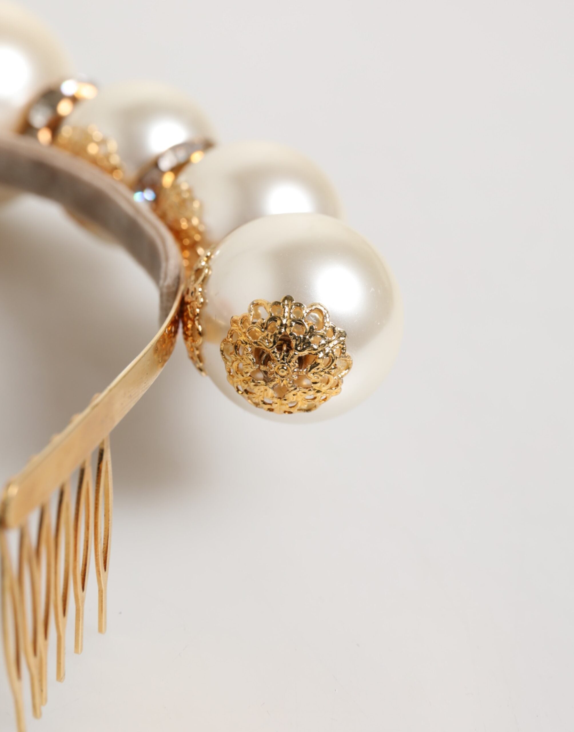 Dolce & Gabbana Gold Pearl Crystal Embellished Tiara Hair Accessory Headband Glam Steals