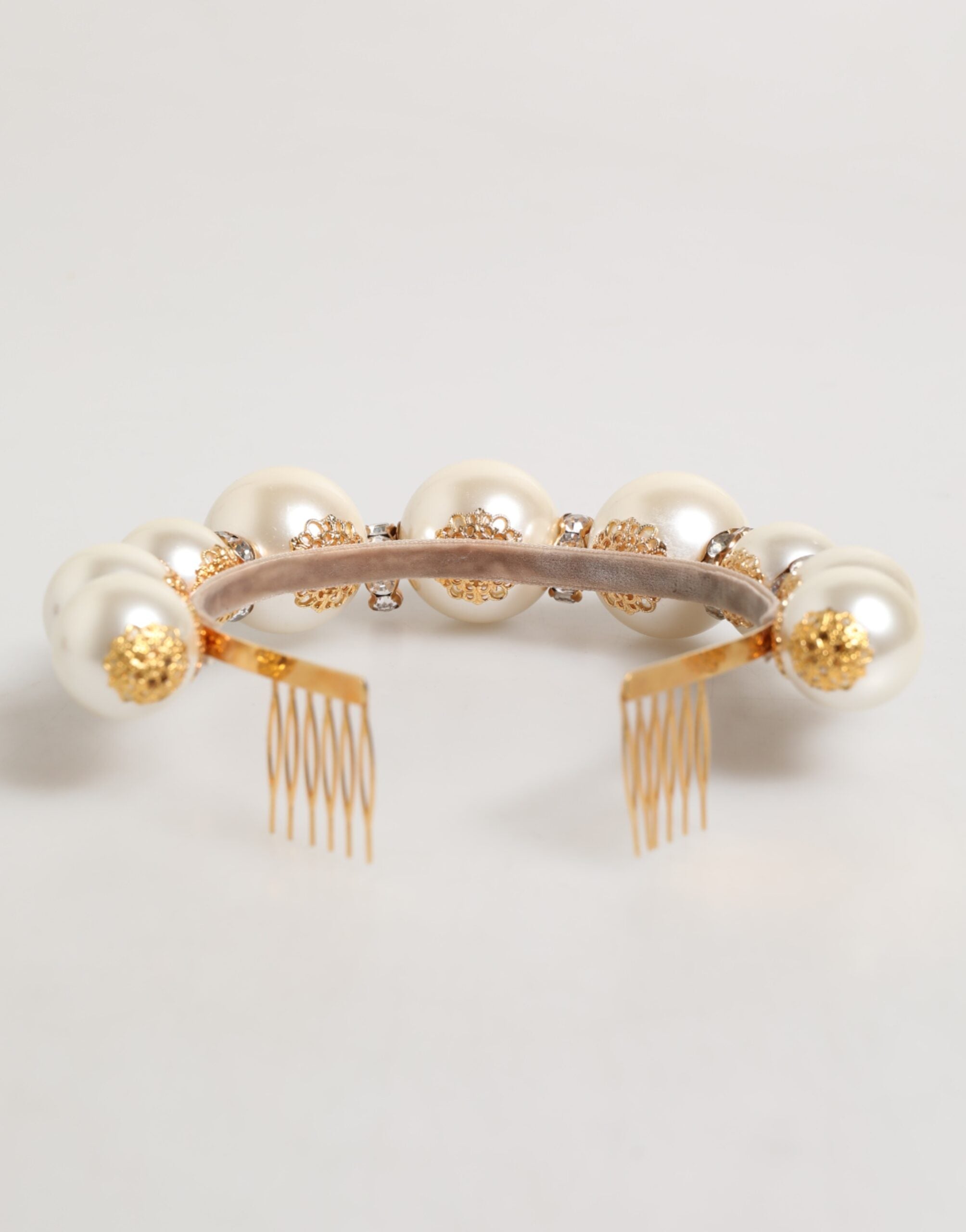 Dolce & Gabbana Gold Pearl Crystal Embellished Tiara Hair Accessory Headband Glam Steals