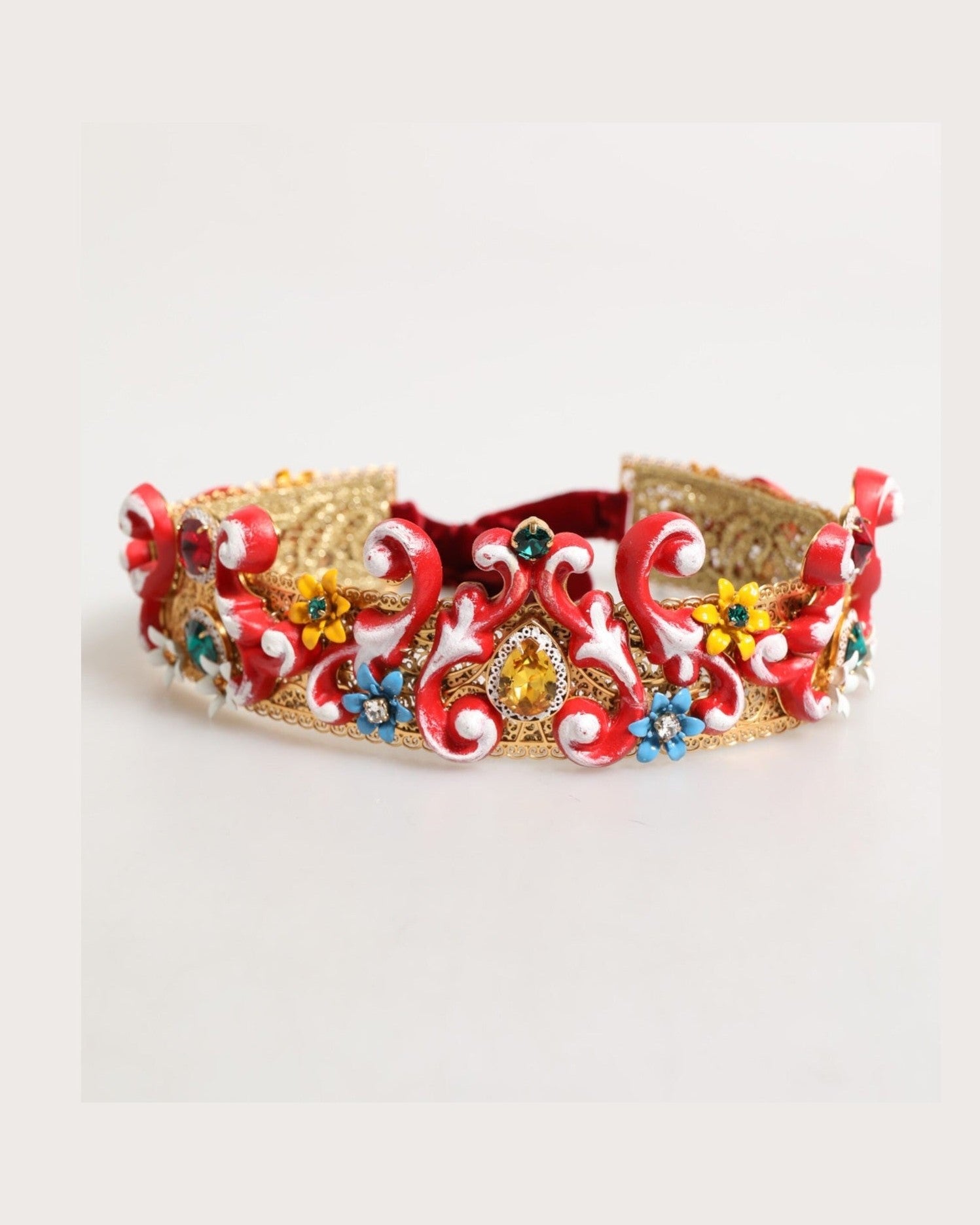 Dolce & Gabbana Gold Pearl Crystal Embellished Tiara Hair Accessory Headband Glam Steals