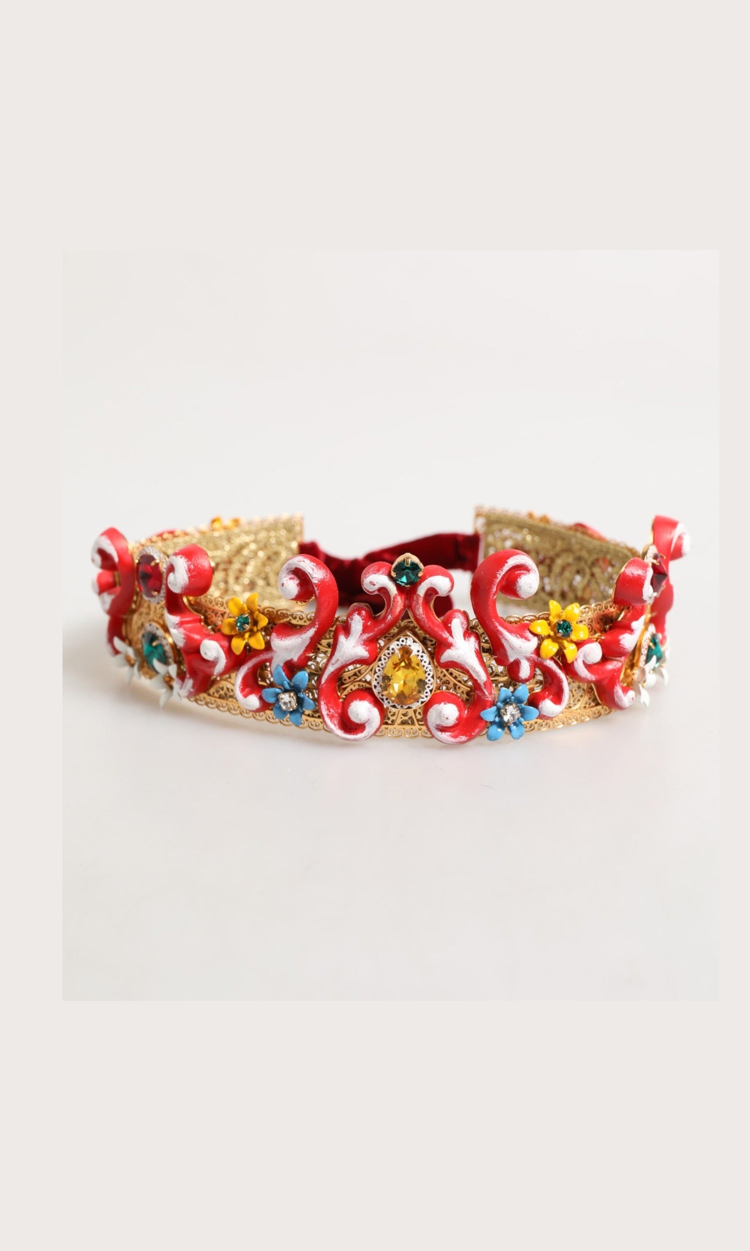 Dolce & Gabbana Gold Pearl Crystal Embellished Tiara Hair Accessory Headband Glam Steals