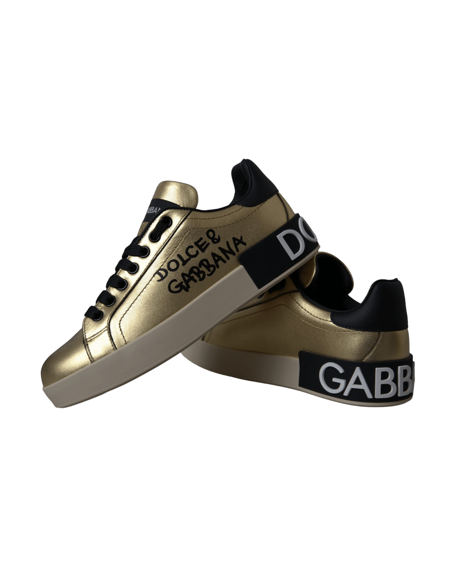 Dolce & Gabbana Gold Portofino Calf Leather Sneakers Women Shoes Glam Steals