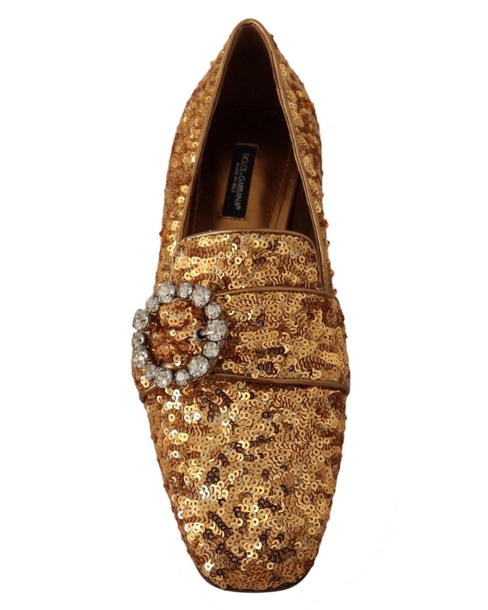 Dolce & Gabbana Gold Sequin Crystal Flat Loafers Shoes Flats