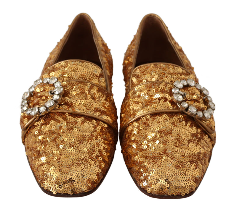 Dolce & Gabbana Gold Sequin Crystal Flat Loafers Shoes Glam Steals