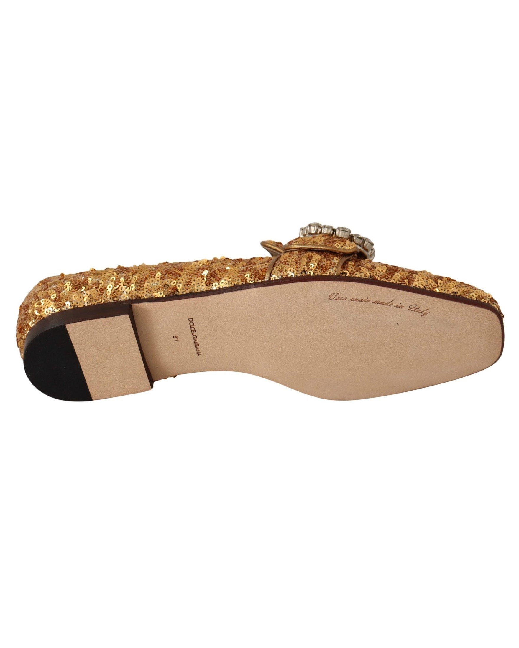 Dolce & Gabbana Gold Sequin Crystal Flat Loafers Shoes Flats