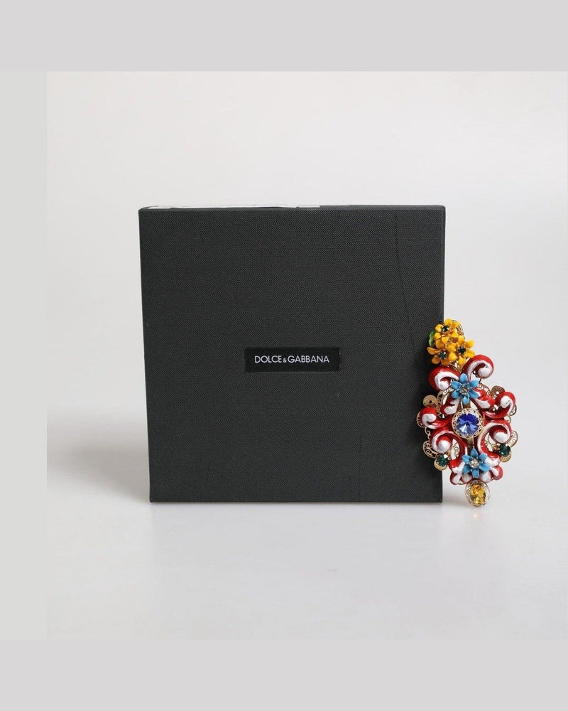 Dolce & Gabbana Gold Multicolor Spring Carretto Brass Crystal Hair Clip Glam Steals