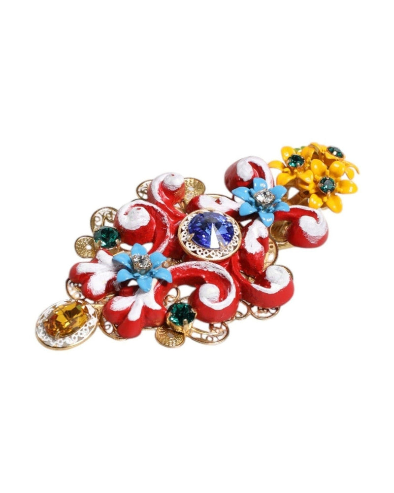 Dolce & Gabbana Gold Multicolor Spring Carretto Brass Crystal Hair Clip Glam Steals