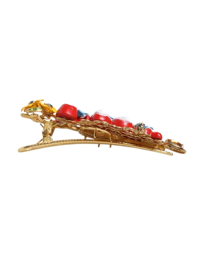 Dolce & Gabbana Gold Multicolor Spring Carretto Brass Crystal Hair Clip Glam Steals