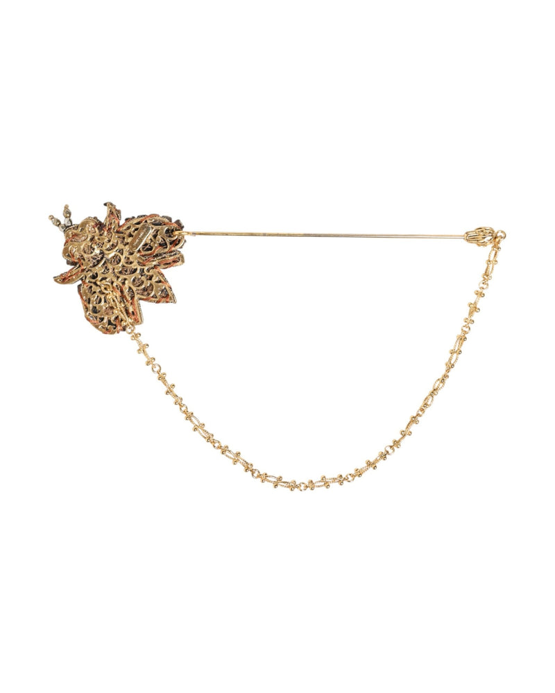 Dolce & Gabbana Gold Tone Brass Bee Embellished Chain Lapel Pin Brooch Glam Steals