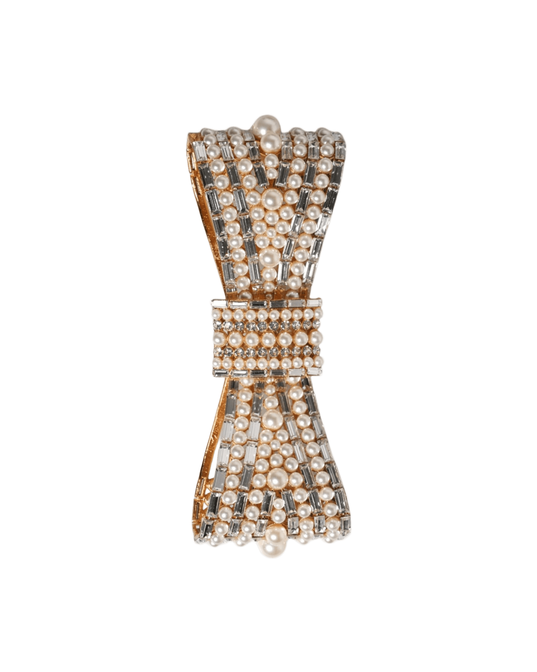 Dolce & Gabbana Gold Tone Brass Bow Crystal Fauxpearl Embellished Brooch Glam Steals