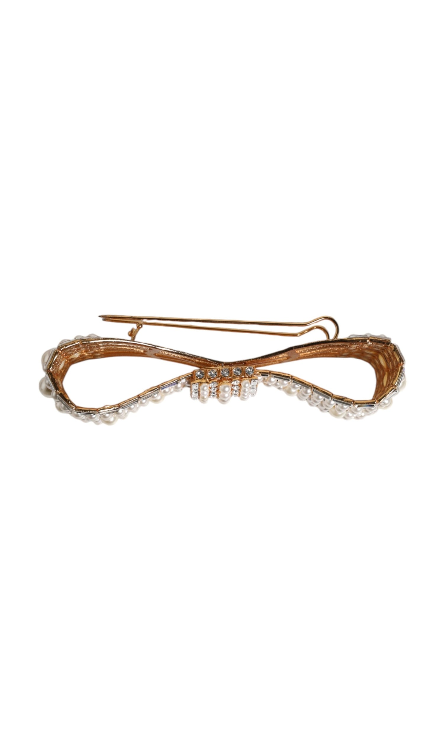 Dolce & Gabbana Gold Tone Brass Bow Crystal Fauxpearl Embellished Brooch Glam Steals