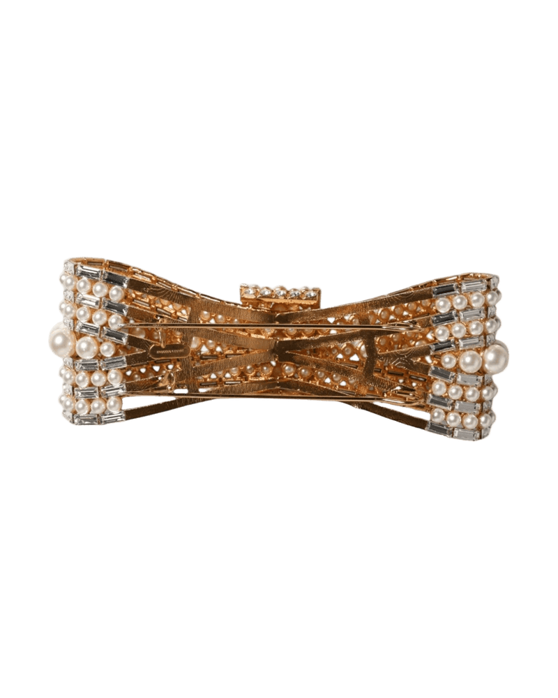 Dolce & Gold Gabbana Tone Brass Bow Crystal Fauxpearl Embellished Brooch Glam Steals