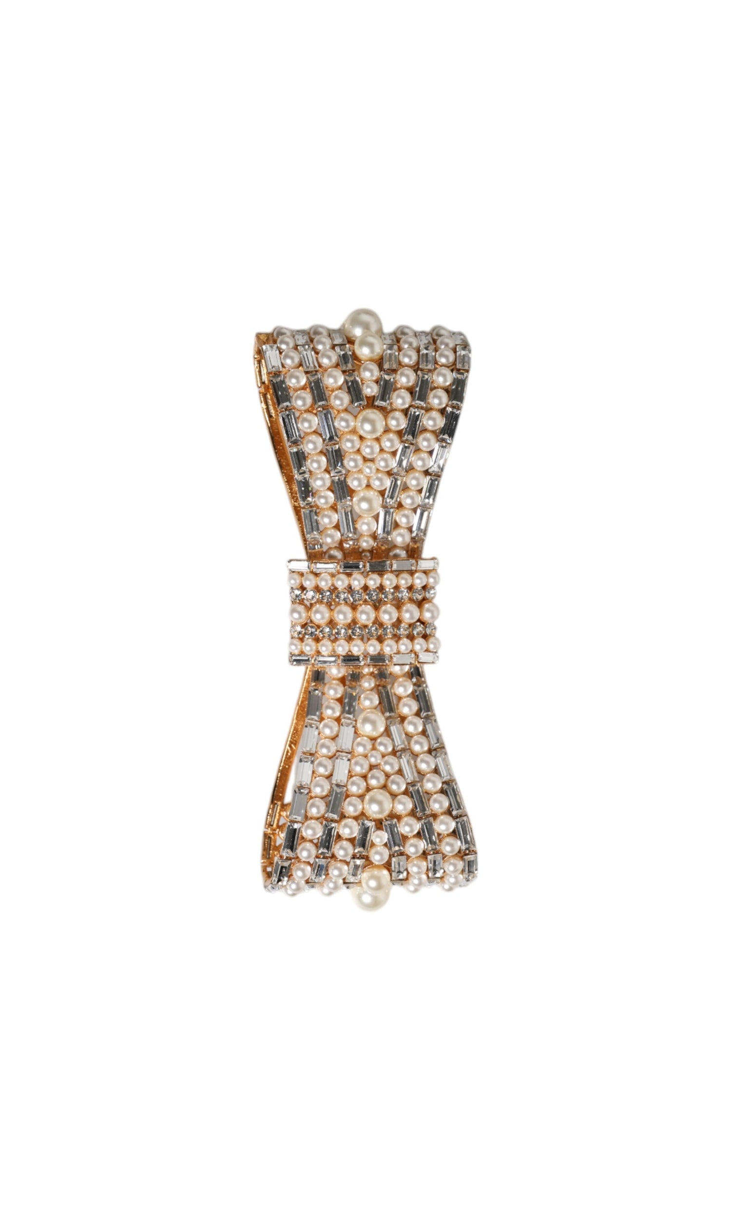 Dolce & Gabbana Gold Tone Brass Bow Crystal Fauxpearl Embellished Brooch Glam Steals