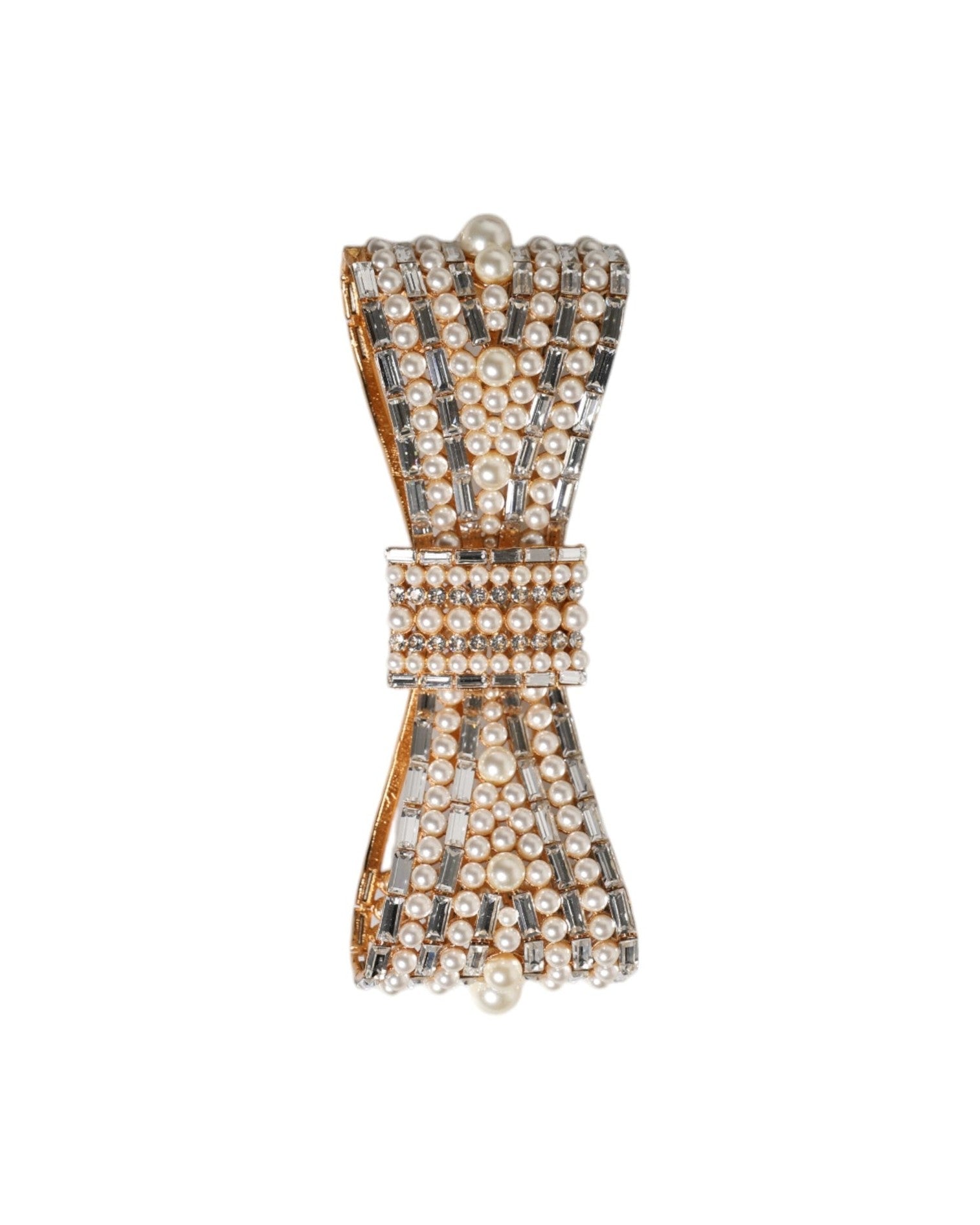 Dolce & Gabbana Gold Tone Brass Bow Crystal Fauxpearl Embellished Brooch Glam Steals