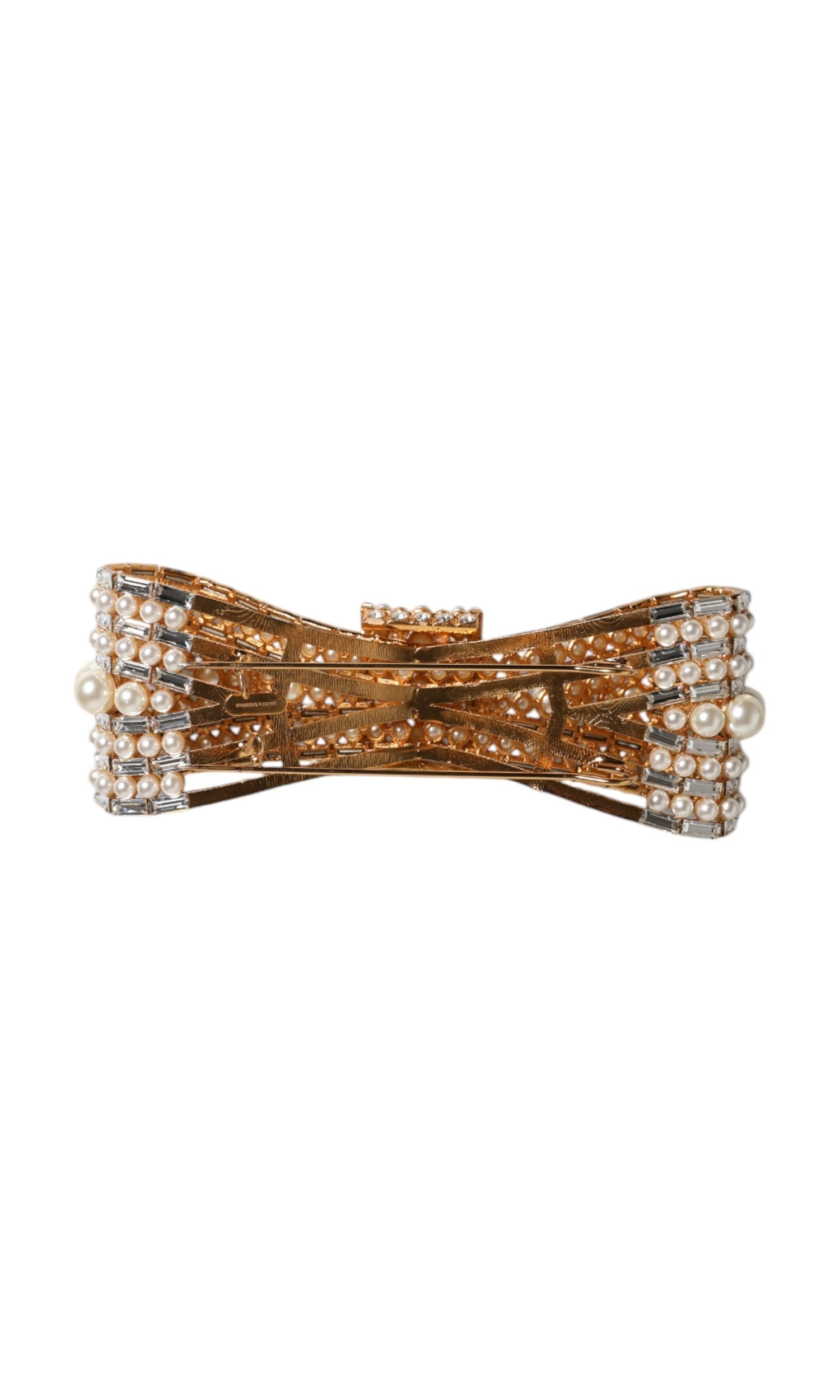 Dolce & Gabbana Gold Tone Brass Bow Crystal Fauxpearl Embellished Brooch Glam Steals