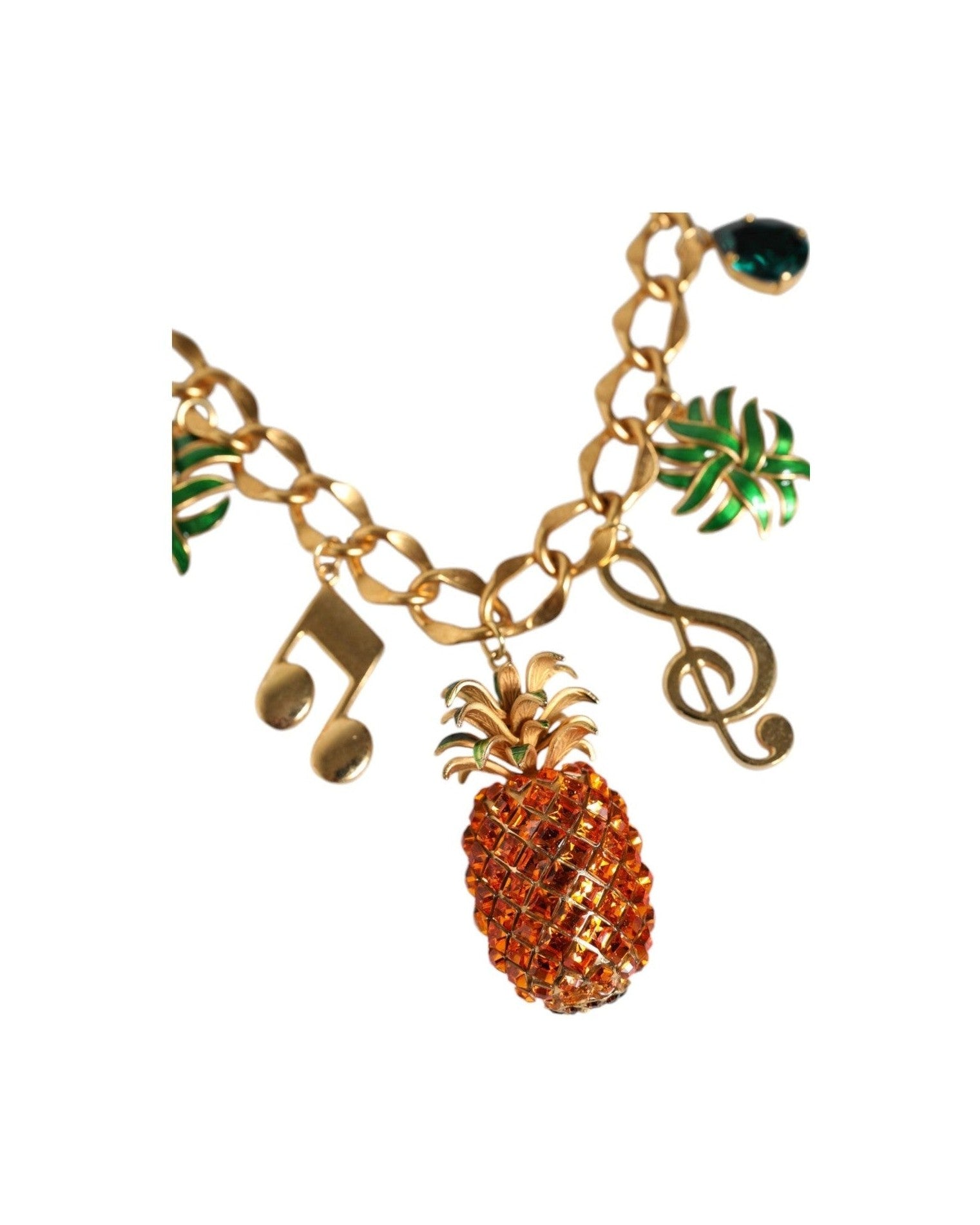 Dolce & Gabbana Tone Brass Chain Pineapple Crystal Musical Gold Necklace Glam Steals