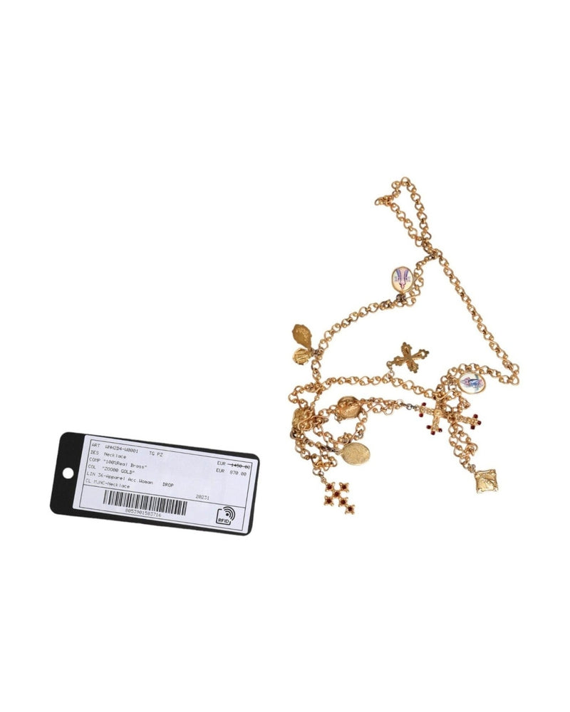 Dolce & Gabbana Tone Brass Chain Religious Cross Pendant Gold Necklace Glam Steals